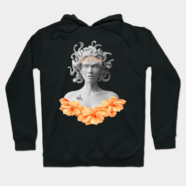 Medusa Gorgon Greek Mythology Orange Floral Hoodie by Atteestude